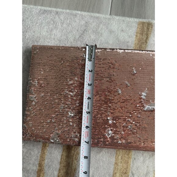 BCBGMAXAZRIA Rose Gold Silver Reversible Sequin Clutch Handbag - Picture 8 of 12